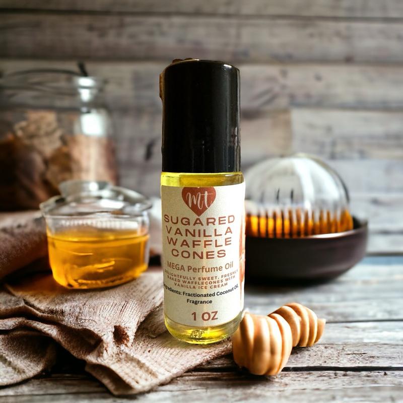 Strawberry pound cake, sugared vanilla waffle cone and strawberry French toast mega 1 oz body oil roll-on, scented body oil roll-on vanilla scent