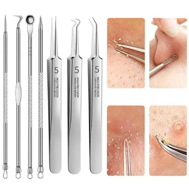 Stainless Steel Facial Blackhead Tweezers, 1 Box Professional Pimple Popper Tool Kit, Facial Cleanser Extract Tool, Skincare Tools