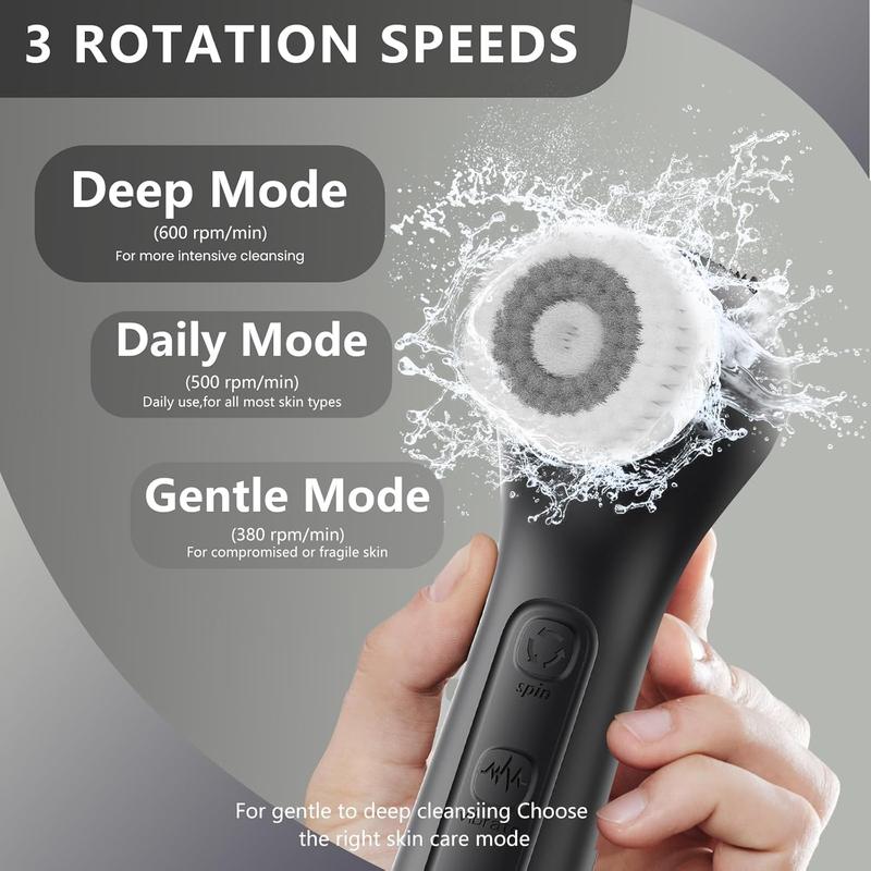 Vibrating and Rotating Face Scrubber, Waterproof Rechargeable Facial Cleansing Brush, 8 Modes Face Brush for Exfoliating and Massaging, Face Wash Brush for Removing Blackhead