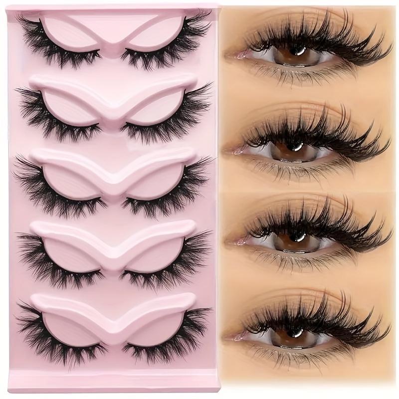 Christmas Fluffy False Eyelashes Cluster, 5 Pairs Wispy Cat Eye Look Faux Cluster Lashes, Natural Curling Eye Makeup Strip Lashes for Women & Girls, Lash Extensions Kit, Fall Dolly Makeup