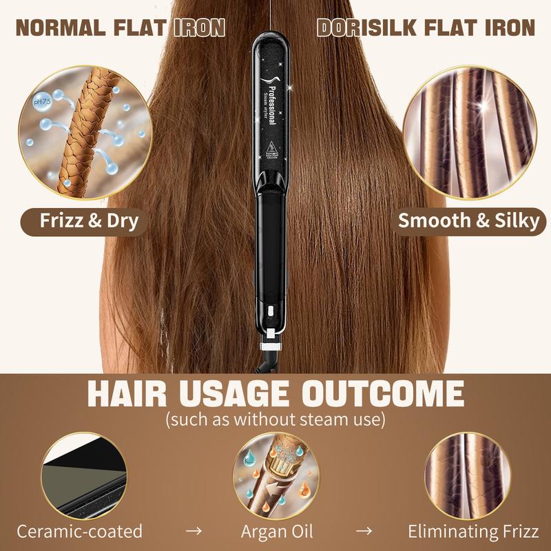 Steam Hair Straightener Professional Salon Ceramic Tourmaline Vapor Flat Iron 2 in 1 Straightening Curling Iron Dual Voltage LED Temp Comfort