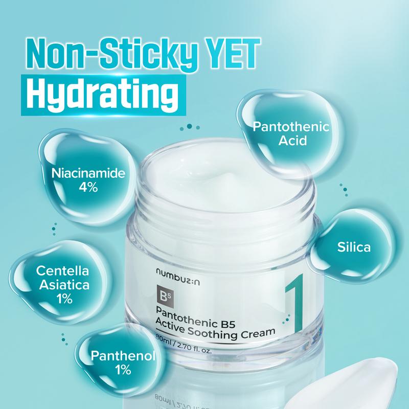 numbuzin No.1 Pantothenic B5 Active Soothing Cream | Lightweight Facial Moisturizer | Hydrating, Excess Oil Control, Acne Soothing | Pantothenic Acid, Niacinamide, Panthenol | Water-like Lightweight Texture | Skincare Comfort