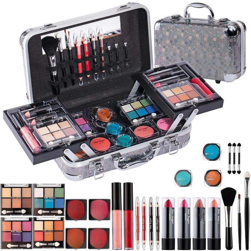 Makeup Kit for Girls 10-12, Teen Girls Makeup Set for Beginners With Eye Shadow Palette, Blush, Lip Gloss, Brush, Mirror (Black Bubble)