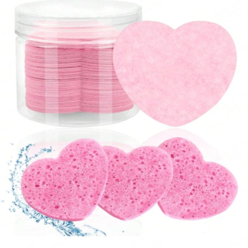 Heart Shaped Facial Cleansing Pad, 50pcs box Disposable Face Sponge, Natural Face Exfoliator with Storage Container for Makeup Remover Travel, Skincare Tools