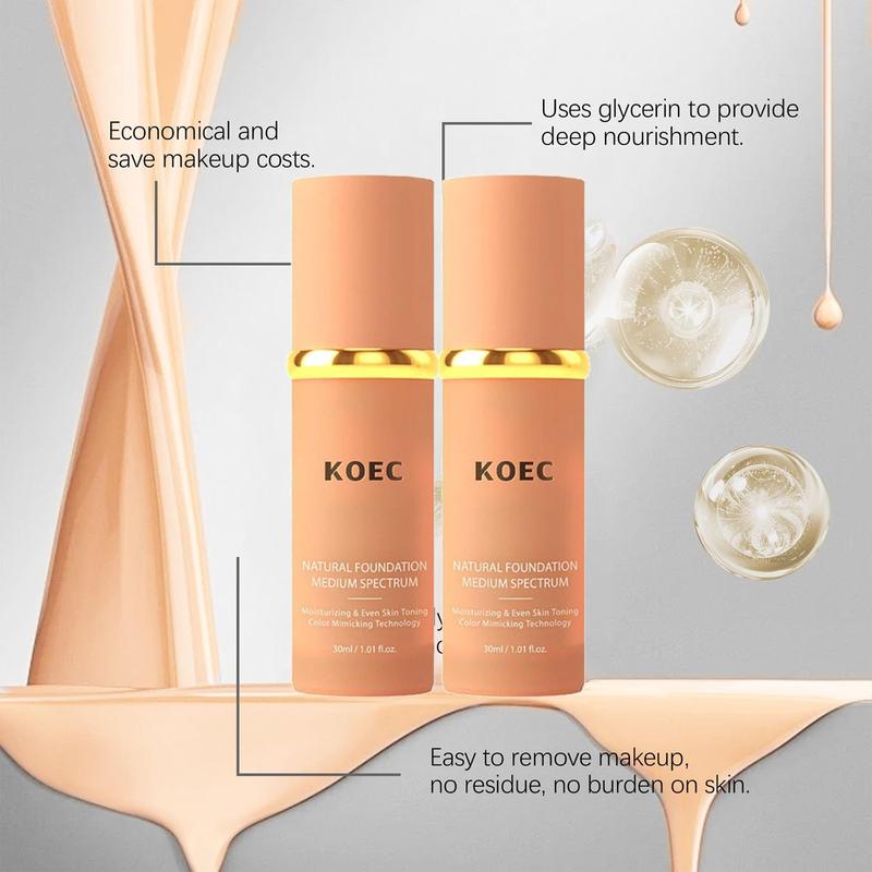 2Pcs Bionic Foundation 4 in 1 - Light Spectrum, Foundation 4 in 1 Medium Spectrum, 4 in 1 Foundation Liquid Hydratin Full Coverage Concealer Color Mimicking Foundation