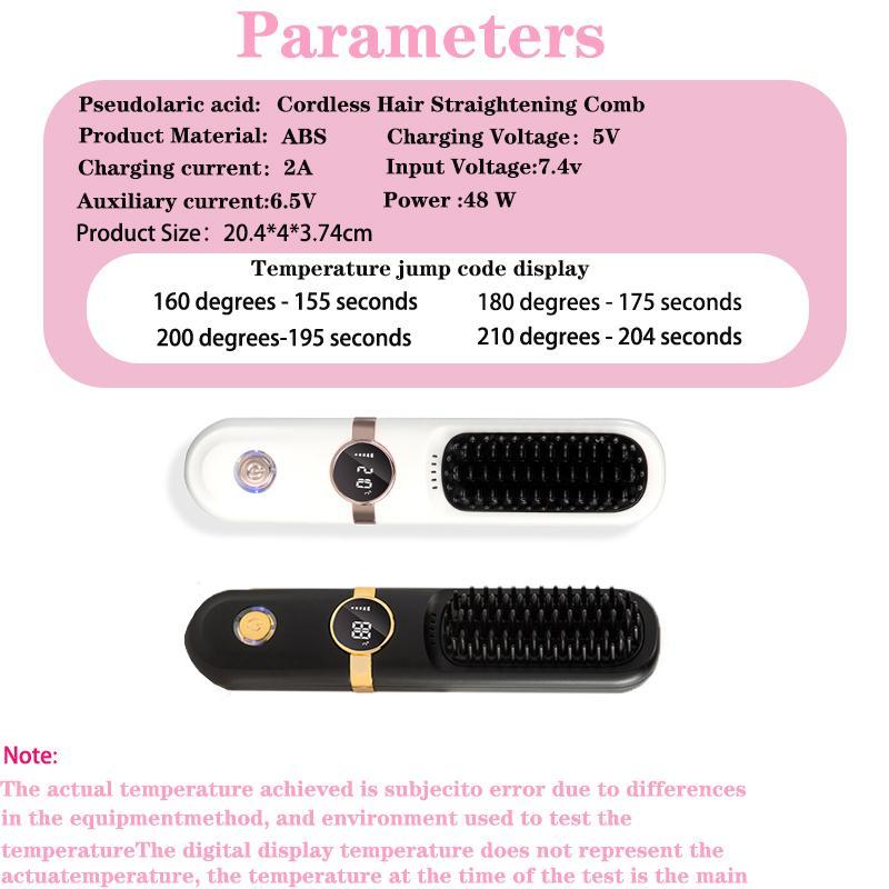 USB Rechargeable Wireless Hair Straightening Comb, 1 Set 4-speed Temperature Control Hair Straightener, Portable Styling Comb for Home & Travel