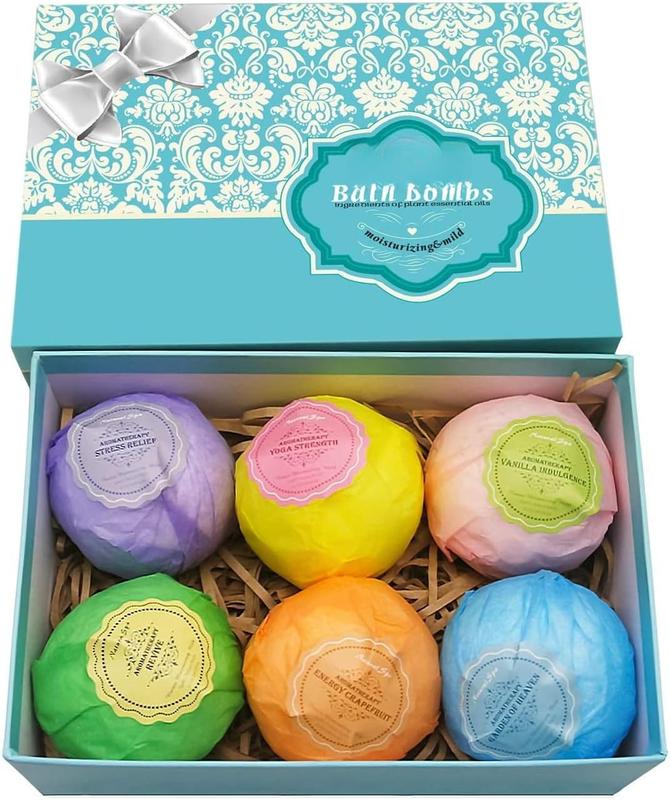 Bath Bombs Gift Set - 6 XXL Bubble Bath Fizzies (4.1 oz Each) with  Dead Sea Salt Cocoa and Shea  Oils -  Gift Idea for Birthday, Mom, Woman, Girl, Him,