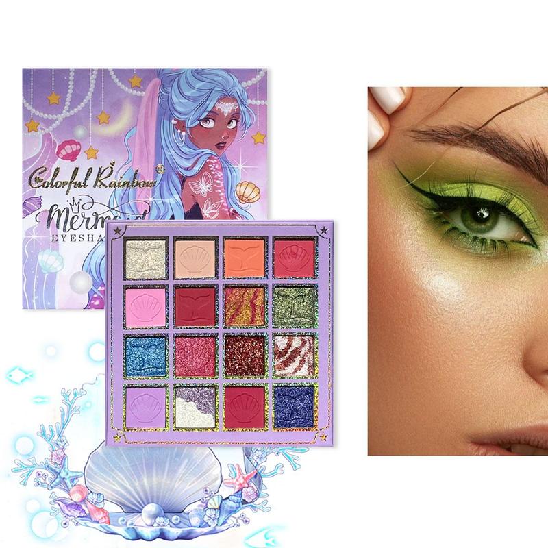 16 Color Mermaid Eyeshadow Palette, Shimmering Eyeshadow Palette, Colorful Eye Makeup Palette, Eye Shadow Makeup Products for All Styles and Occasions