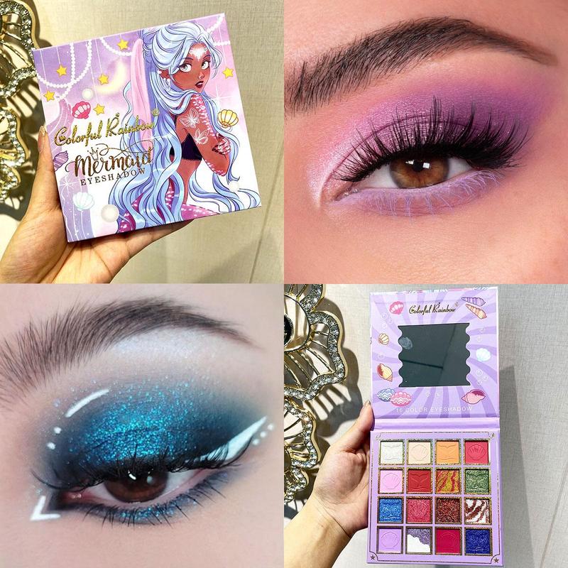 16 Color Mermaid Eyeshadow Palette, Shimmering Eyeshadow Palette, Colorful Eye Makeup Palette, Eye Shadow Makeup Products for All Styles and Occasions