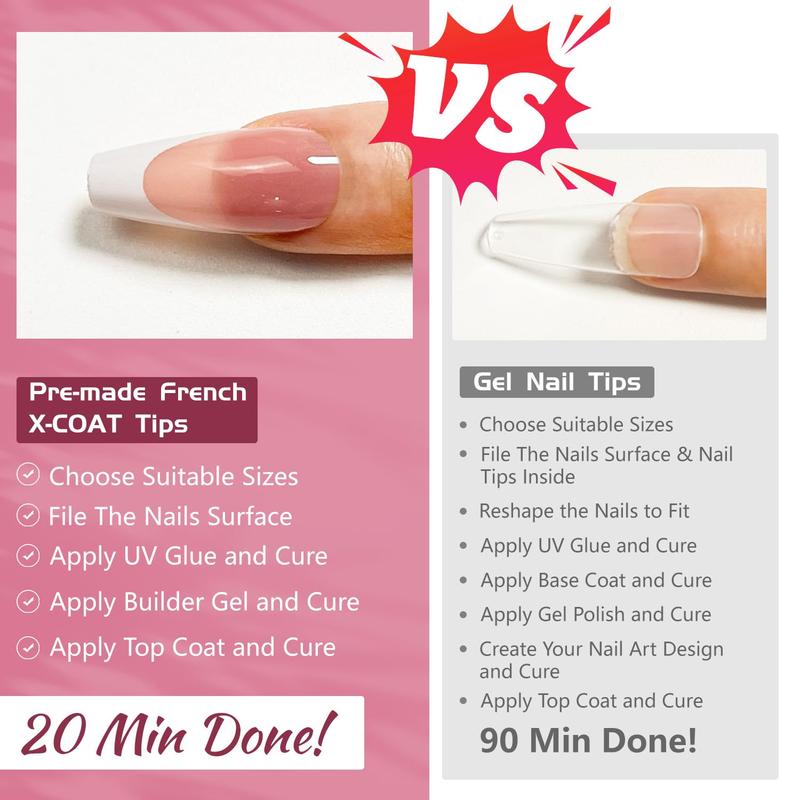 JODSONE 244PCS French Gel Nail Tips Kit French Tip Press on Nails Soft Fack Nail Tips Gel Nail Glue,Builder Gel,Top Coat,Nail Lamp All Included for Nail Art Easy DIY