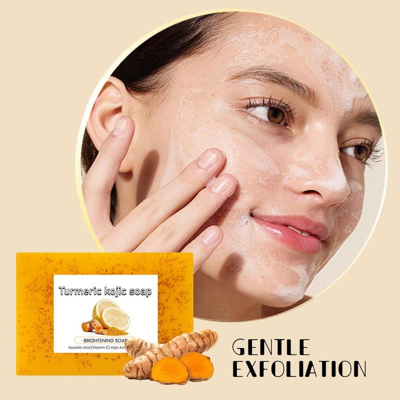 Turmeric Lemon Brightening Soap with Foaming Net, 3 Counts set Deep Cleansing Bathing and Facial Care Handmade Soap, Daily Skin Care Product for Women & Men