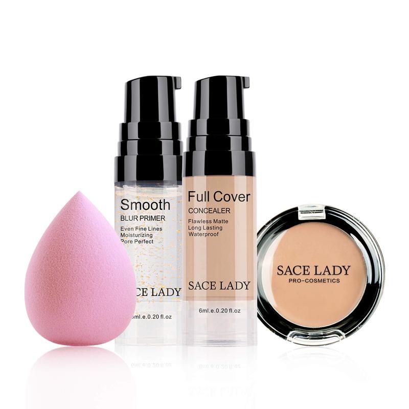 Waterproof  Coverage Concealer Makeup Kit with Primer Sponge - Matte Liquid Foundation for Face, Eye, and Acne Scar Cover