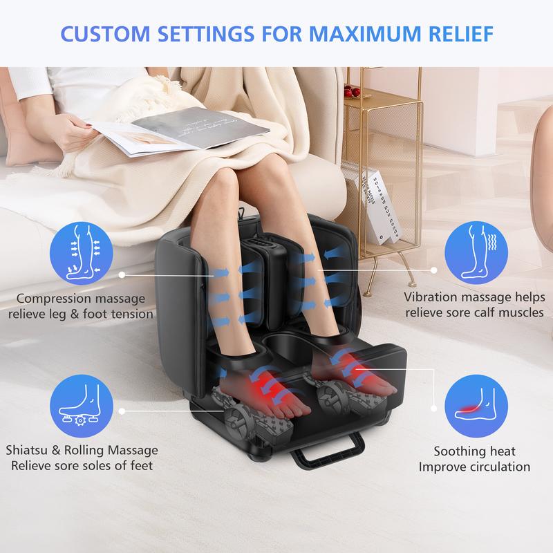 COMFIER 2 in 1 Foot Massager Machine & Ottoman Rest,Shiatsu Foot and Calf Massager with Heat,Kneading,Vibration,Massagers for Feet,Ankle,Leg