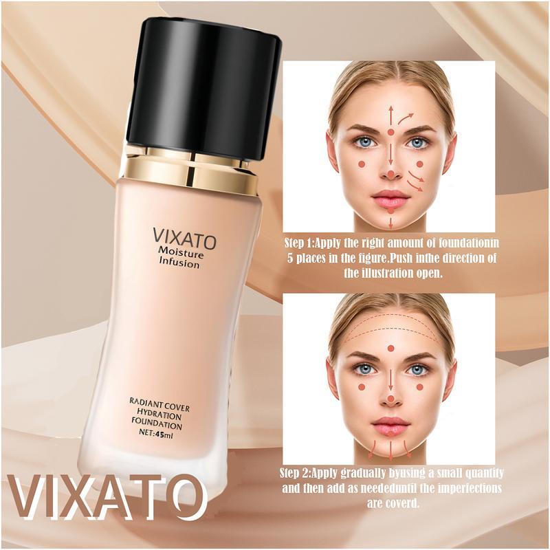 Vixato Liquid Foundation,Lightweight Coverage,Moisture Easy to Apply Makeup,Provides Light to Medium Coverage,Suitable For Oily,Dry,Combination Skin