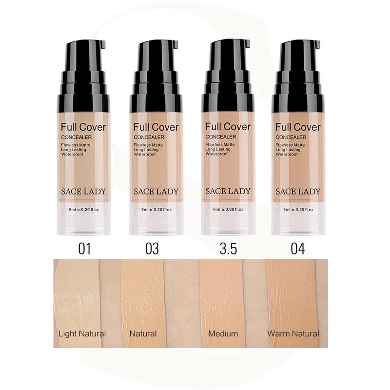 Waterproof  Coverage Concealer Makeup Kit with Primer Sponge - Matte Liquid Foundation for Face, Eye, and Acne Scar Cover