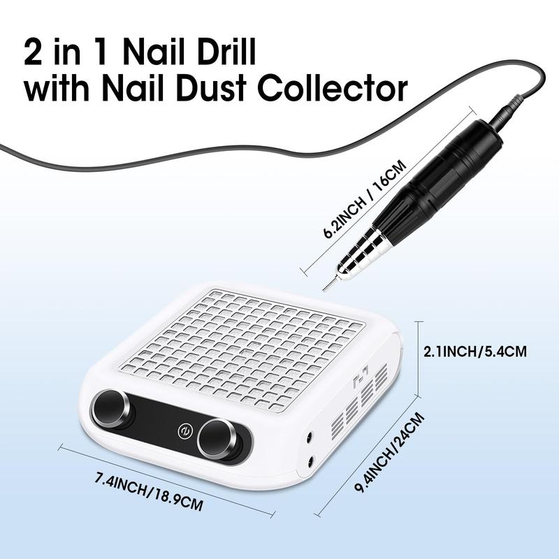 Nail Dust Collector Nail Drill 2 in 1 Smart Dust Collector Nail Tech and Nail Drill Professional 35000 rpm with LCD Screen, Nail Vacuum Dust Collector for Acrylic Nail Gel Nail Polish Remover