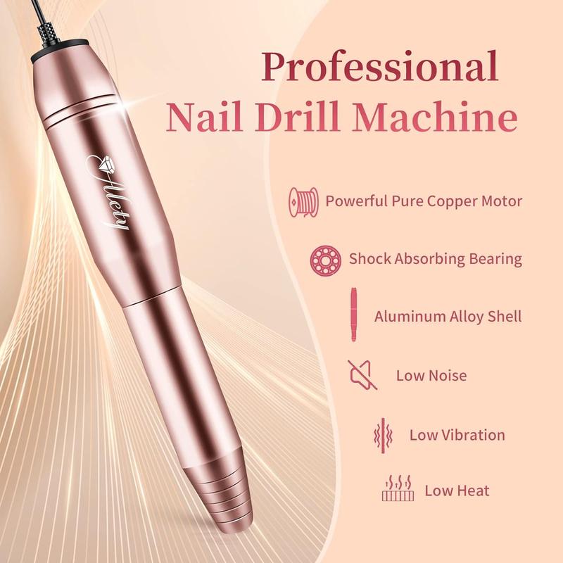 Electric Nail Drill Kit, Portable Electric Nail File for Acrylic Gel Nails, Professional Nail Drill Machine Efile Manicure Pedicure Tools with Gold Nail Drill Bits for Home Salon Use