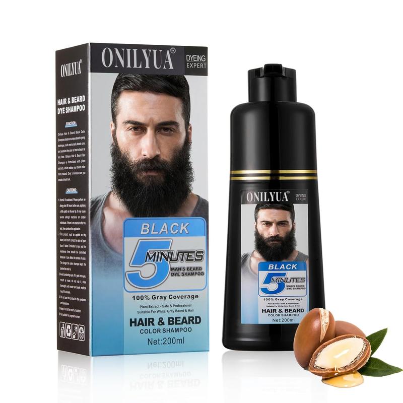 Men’s Beard Dye for Men Black in 5 Minutes & Long-Lasting Black Hair Dye for Gray Hair Coverage, Root Touch Up, Natural Beard Coloring Dye Shampoo, Simpler Hair Color for Men Beard & Mustache