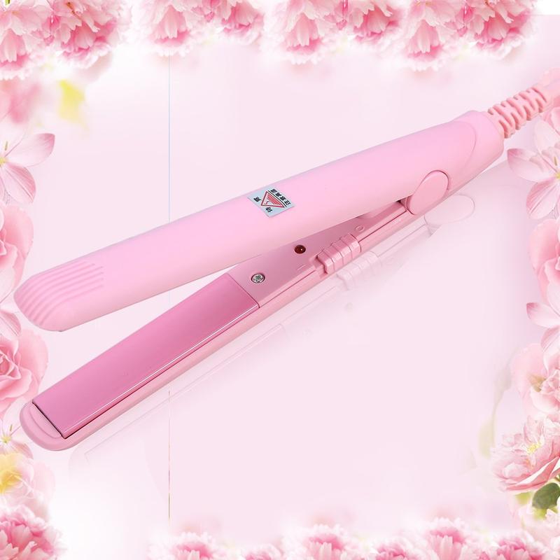 Hair Straightener, Flat Curler, 25W PTC Straightener and Curler in One Mini Straightener (Pink, US Plug)