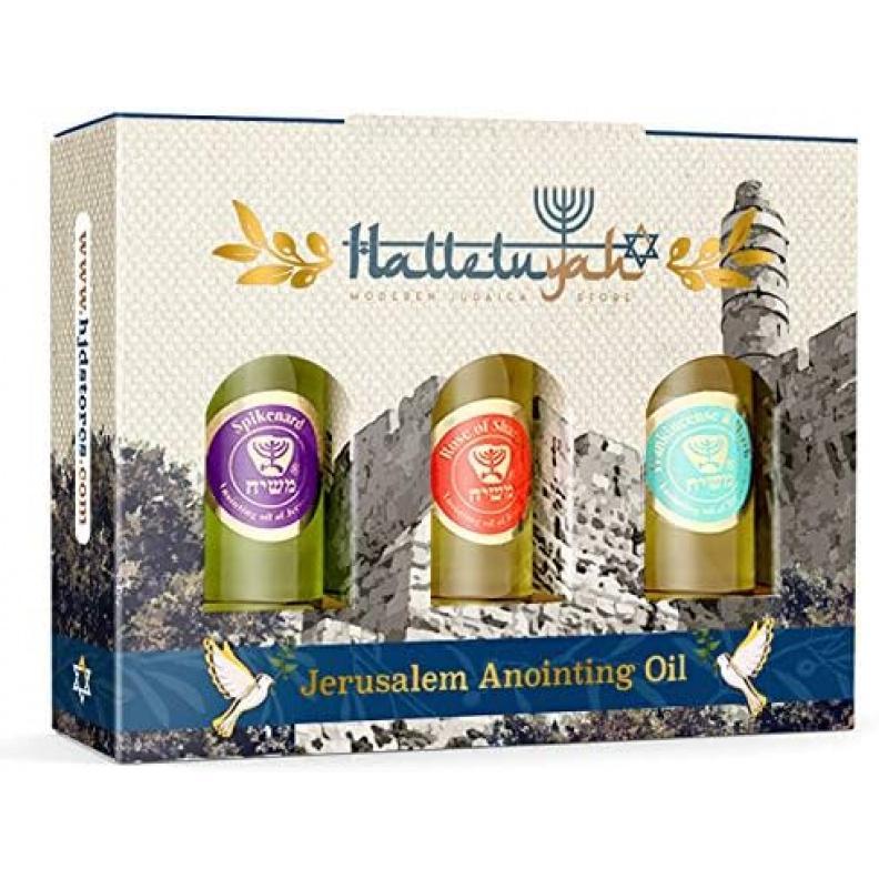 Anointing Oil from Israel - Set of 3 Anointing Oil from Jerusalem - Rose of Sharon, Myrrh and Frankincense, Spikenard Biblical Oils | Total Amount 1oz Anointing Oil Made in Israel by HalleluYAH