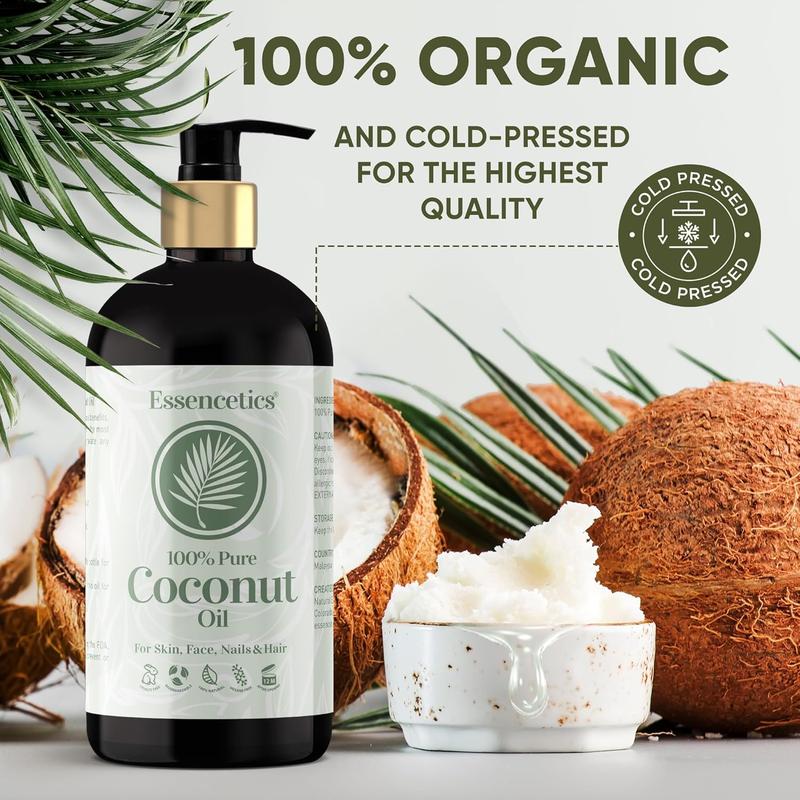 Essencetics - Fractionated Coconut Oil 16 oz - 100% Pure & Natural Liquid Coconut Oil for Skin, Body, Face, & Hair