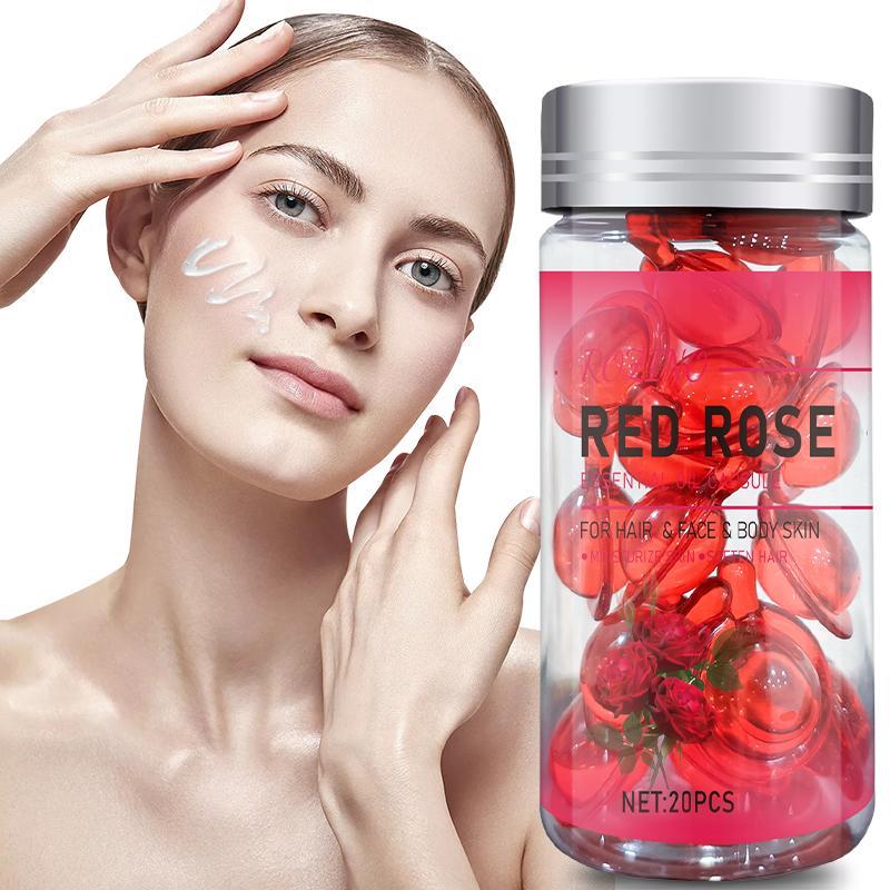 Rose Essential Oil Capsules, 20pcs box Moisturizing & Non-greasy Essential Oil for Hair Care & Skin Care, Leaving Hair Smooth and Lightweight, Skin Moisturized and Radiant