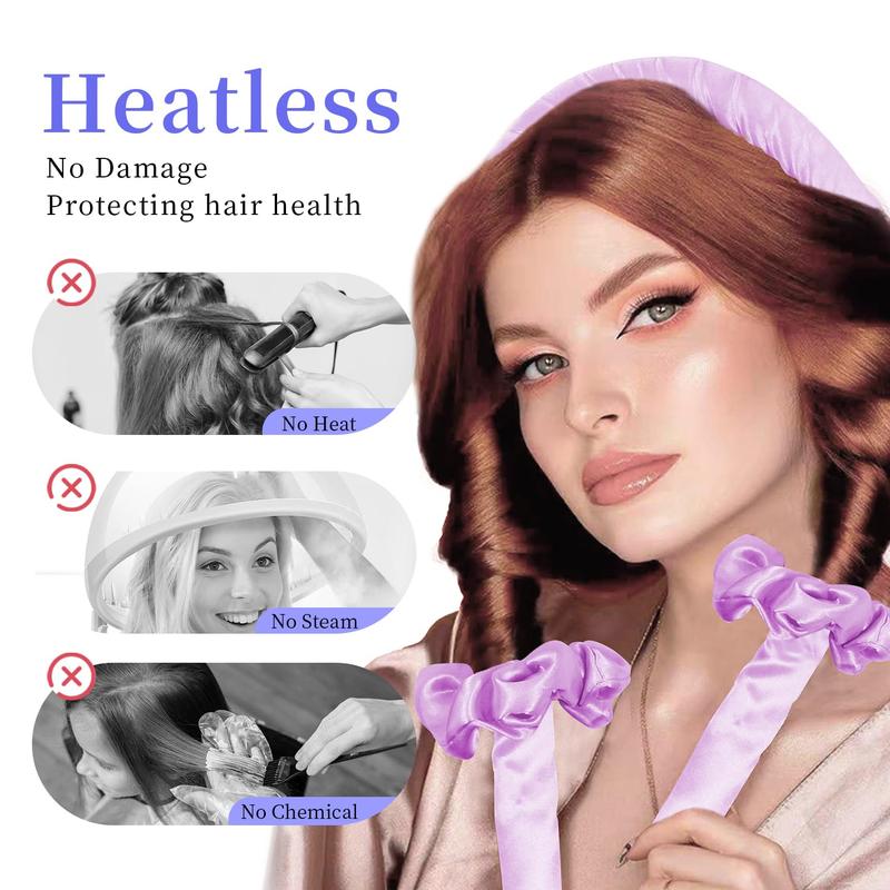 Heatless Curls Overnight, Heatless Hair Curler and Curling Scrunchie Set, Heatless Curling Rod With Spray Bottle, No-Heat Hair Curlers, Overnight Blowout Rods, for Medium to Long Hair (Purple)