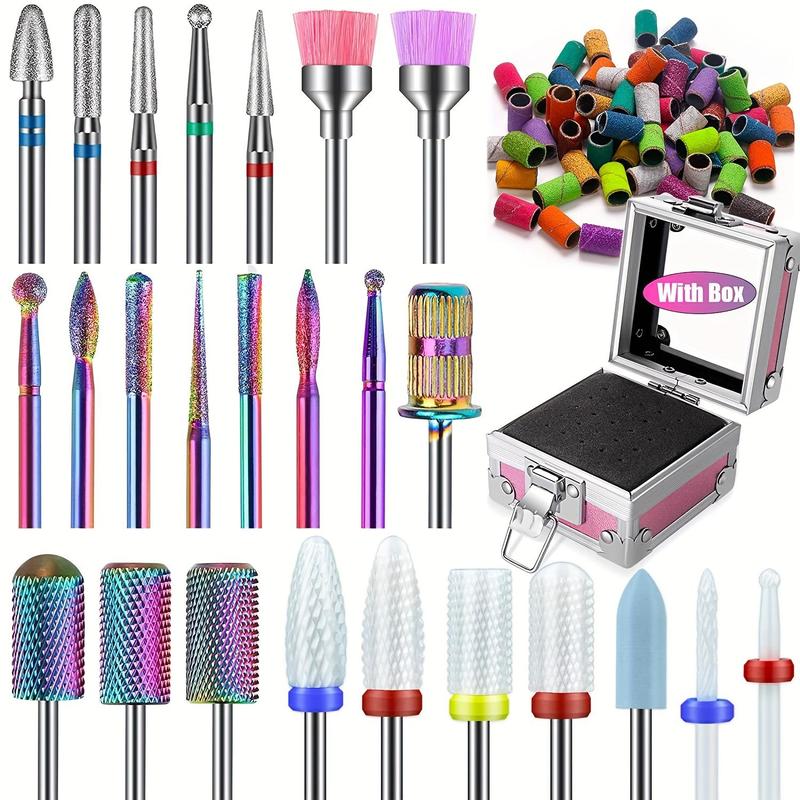 Nail Drill Bits Set with Holder & Sanding Bands, 25pcs Professional Nail Drill Bits Remove Acrylic Poly Nail Gel Nail Polish, Manicure & Pedicure Tools, Nail Kit for Beginners