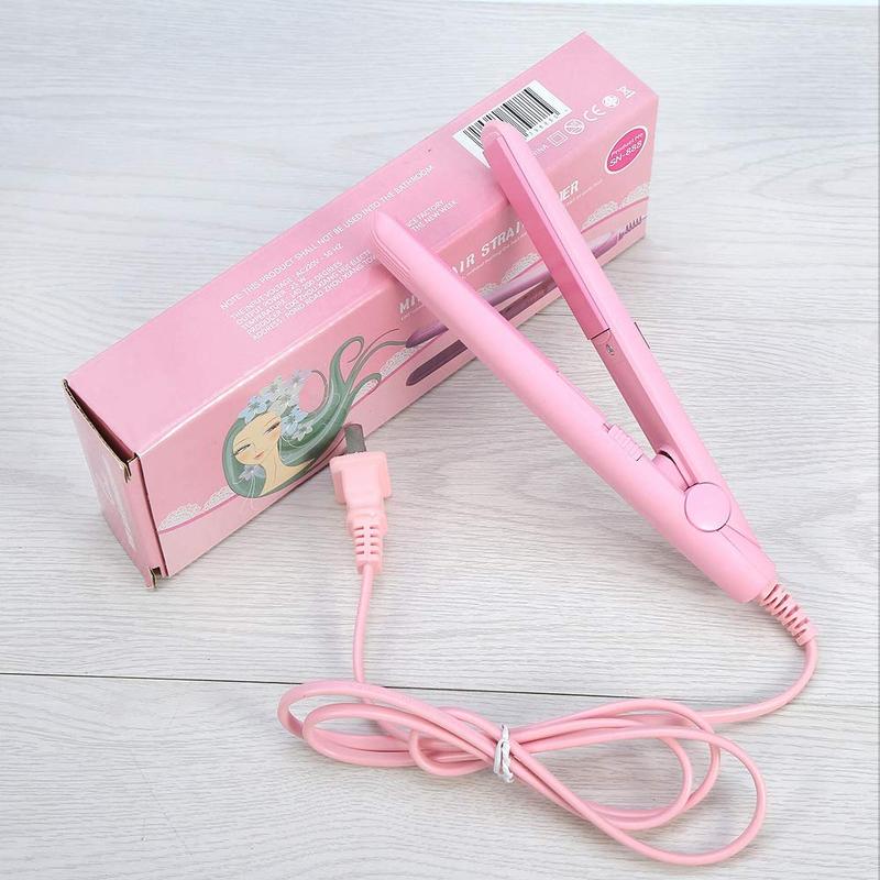 Hair Straightener, Flat Curler, 25W PTC Straightener and Curler in One Mini Straightener (Pink, US Plug)