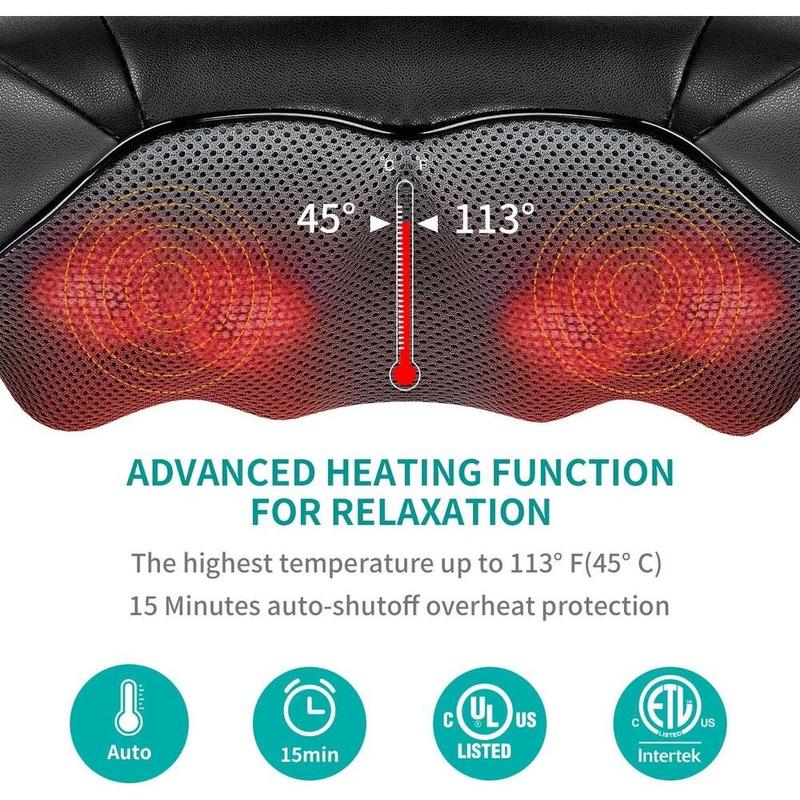 Nekteck Shiatsu Neck and Back Massager with Soothing Heat, Electric Deep Tissue