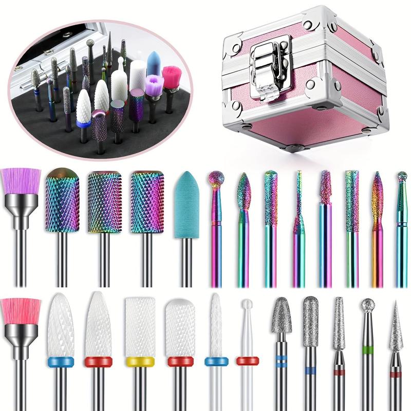 Nail Drill Bits Set with Holder & Sanding Bands, 25pcs Professional Nail Drill Bits Remove Acrylic Poly Nail Gel Nail Polish, Manicure & Pedicure Tools, Nail Kit for Beginners