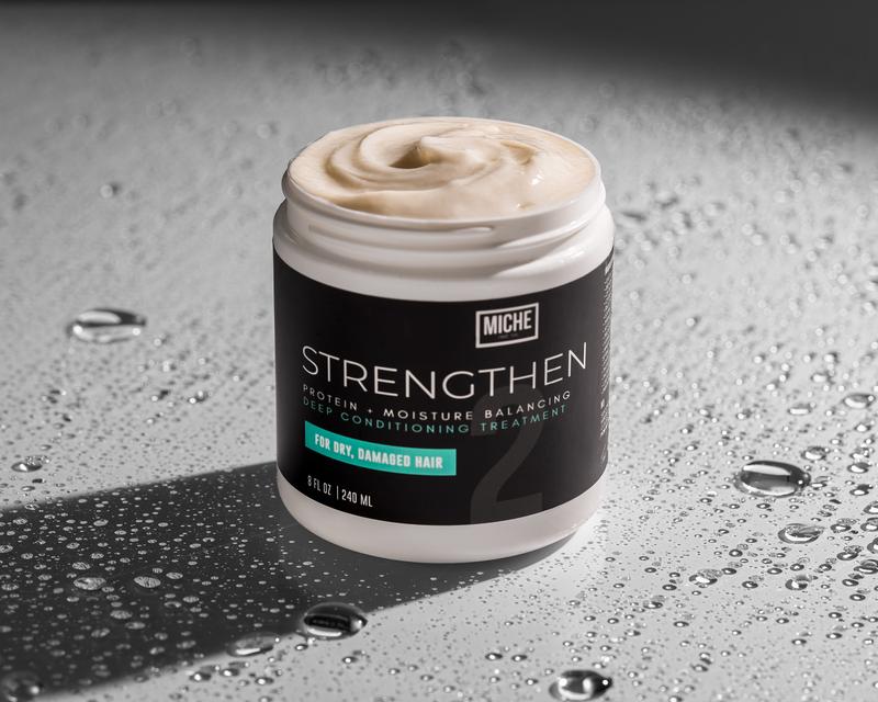 STRENGTHEN Protein + Moisture Balancing Deep Conditioner 8 fl oz | Strengthen damaged hair strands | Colored treated or Straight hair - Miche Beauty