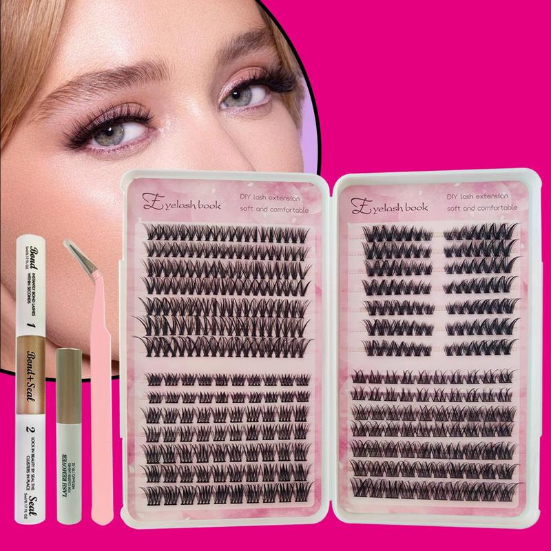 Natural Eyelash Extensions Set, 1 Count Fluffy False Eyelashes & 1 Count Tweezers & 1 Count Eyelash Glue & 1 Count Eyelash Remover, Makeup Accessories