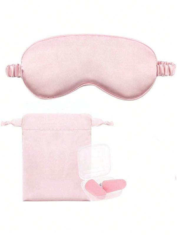 3pcs Set Double-Sided Silk-Like Sleep Eye Mask With Earplugs for Bedroom, Travel, Office, School - 100% Polyester