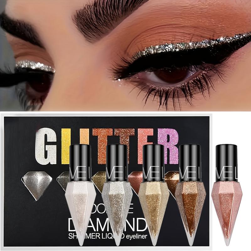 5-piece pearlescent flash diamond eyeliner set, durable and waterproof, ultra-fine shining eyeshadow cream, glitter eye highlight for Halloween