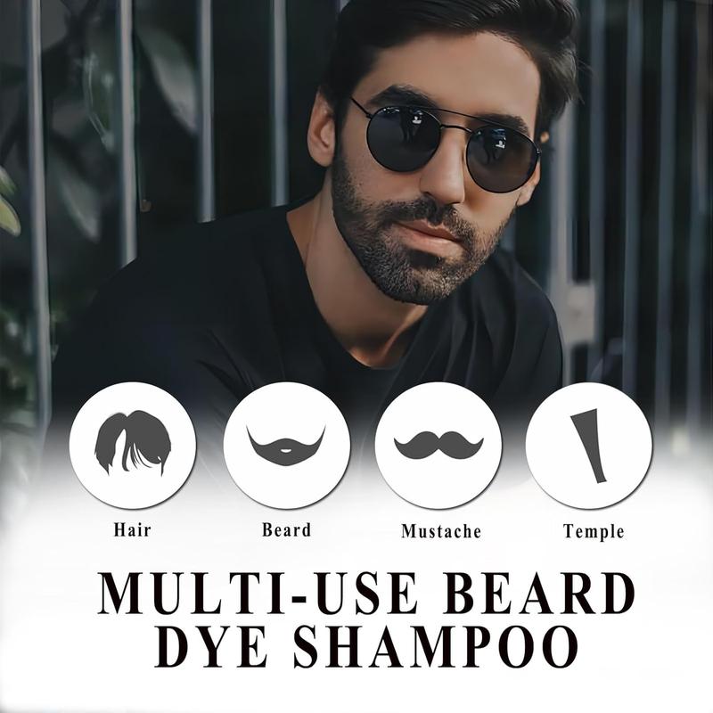 Men’s Beard Dye for Men Black in 5 Minutes & Long-Lasting Black Hair Dye for Gray Hair Coverage, Root Touch Up, Natural Beard Coloring Dye Shampoo, Simpler Hair Color for Men Beard & Mustache