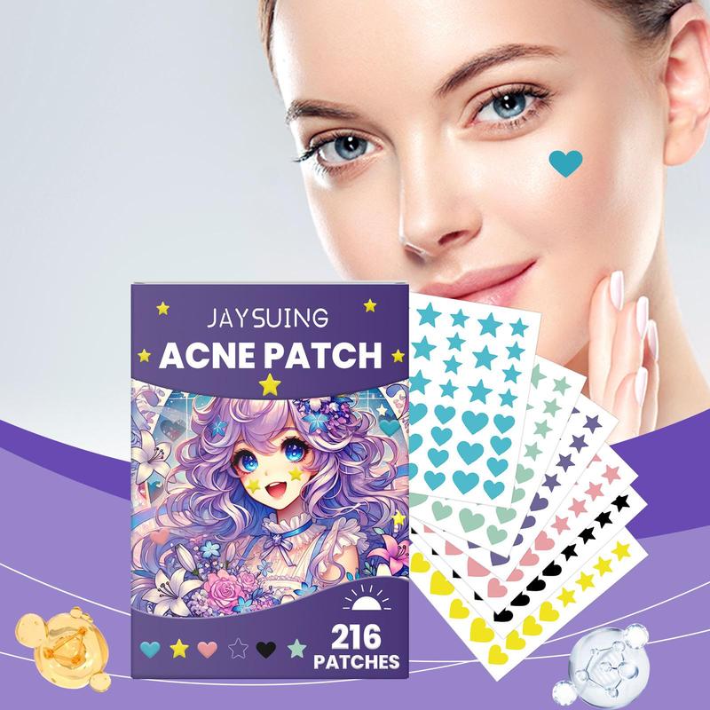 Acne Patches, 216pcs box Colorful Star & Heart Shaped Hydrocolloid Acne Cover Patches, Gentle Skin Care Products for Women & Men