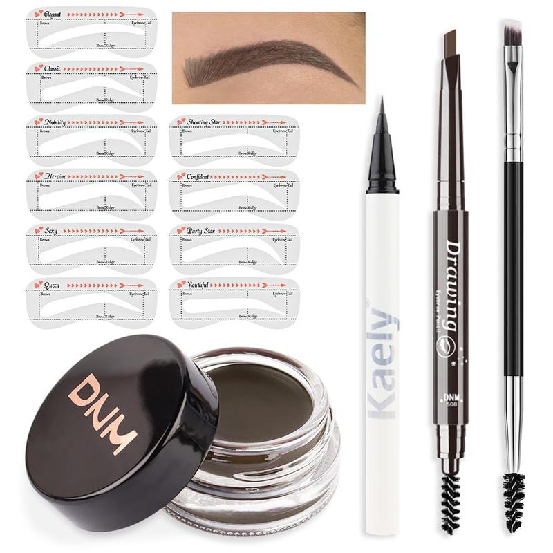 Eyebrow Stamp Pencil Kit for Eyebrows, Makeup Brow Stamp Trio Kit with Waterproof Eyebrow Pencil, Eyeliner, Eyebrow Pomade, 10 Eyebrow Stencils and Dual-ended Eyebrow Brush, Kit-06# MEDIUM BROWN