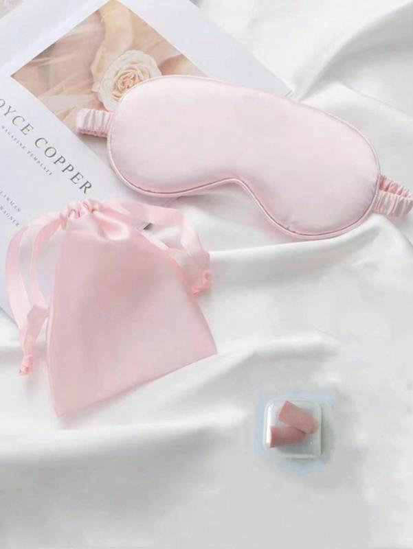 3pcs Set Double-Sided Silk-Like Sleep Eye Mask With Earplugs for Bedroom, Travel, Office, School - 100% Polyester