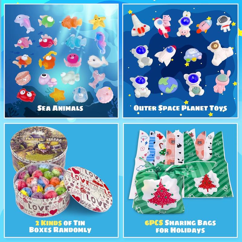 34PCS Bath Bombs, Surprise Bath Bombs with Ocean Animals and Space Planet Toys ide, Natural Organic Bubble Bath Fizzies, Gift Tin Box for Christmas