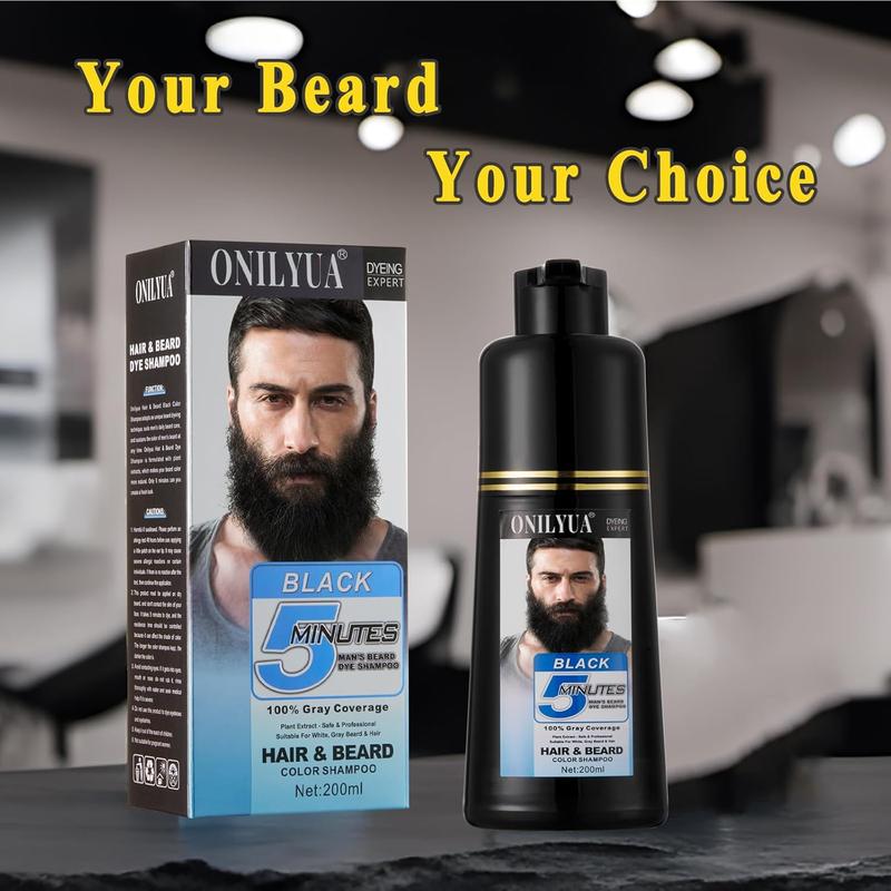 Men’s Beard Dye for Men Black in 5 Minutes & Long-Lasting Black Hair Dye for Gray Hair Coverage, Root Touch Up, Natural Beard Coloring Dye Shampoo, Simpler Hair Color for Men Beard & Mustache