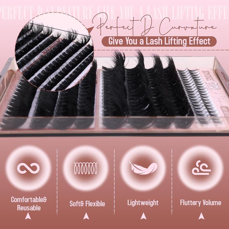 Fluffy Lash Clusters with Bottom Lashes Individual Lashes Thick Mink Cluster Eyelash Extensions Wispy Cluster Lashes with Lower Eyelash Clusters 80D+100D 10-18MM DIY D Curl Lash Extensions