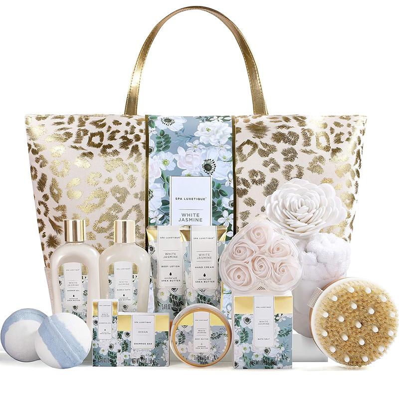 Spa Luxetique Gift Baskets for Women, 15 Pcs Jasmine Bath Gift Sets, Relaxing Birthday Holiday Gifts for Her