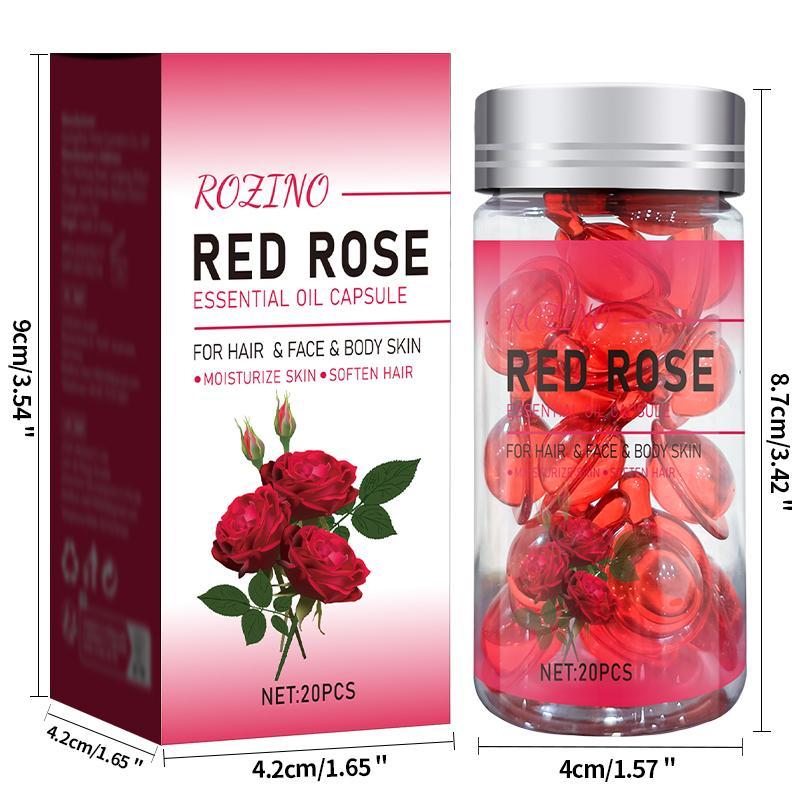 Rose Essential Oil Capsules, 20pcs box Moisturizing & Non-greasy Essential Oil for Hair Care & Skin Care, Leaving Hair Smooth and Lightweight, Skin Moisturized and Radiant