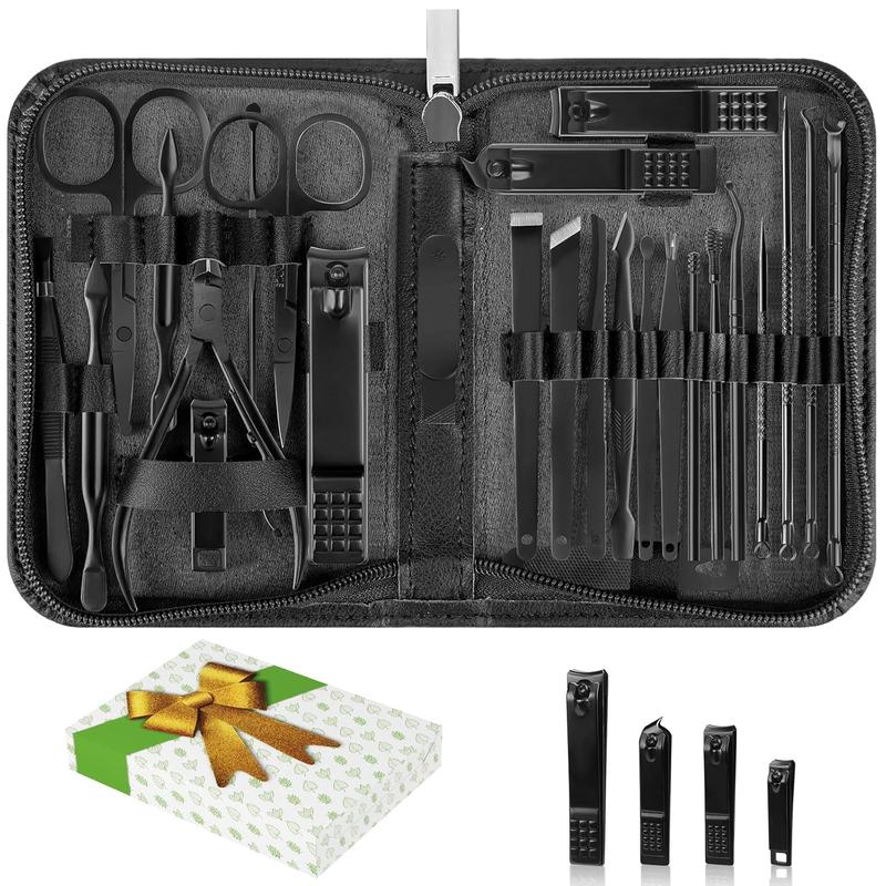 Manicure Set, Professional Nail Clippers Pedicure Kit 26 counts Nail Care Tools for Travel & Grooming (Black)