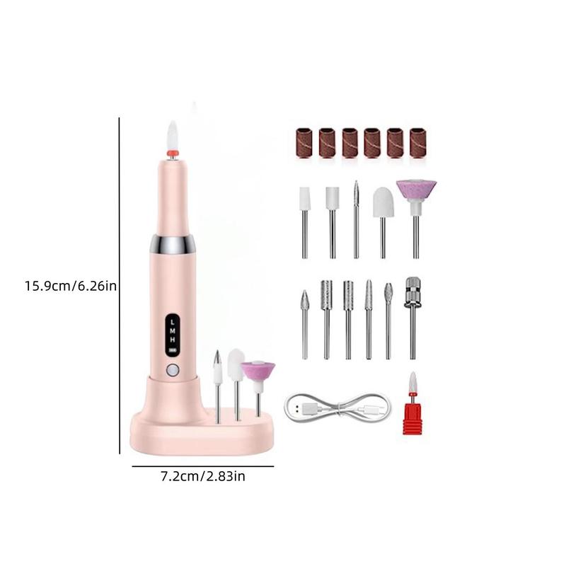 Nail Drill Kit, 1 Set Nail Drill Kit with 1 Count Charging Base & 12pcs Heads, Rechargeable Nail Drill Kit, Professional Nail Drill Kit for Women & Girls