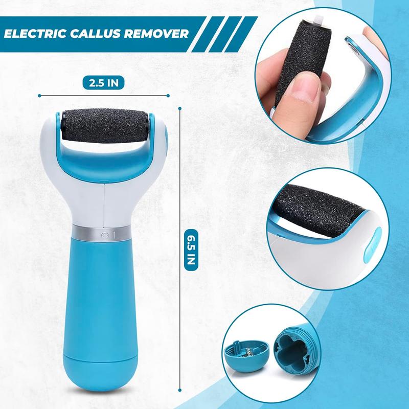 Electric Callus Remover for Feet - Pedicure Tool with 360° Rotating Removable Roller, Handheld Design for Easy Use, Wet & Dry Cracked Heel Care - Battery Operated Foot File and Dead Skin Remover