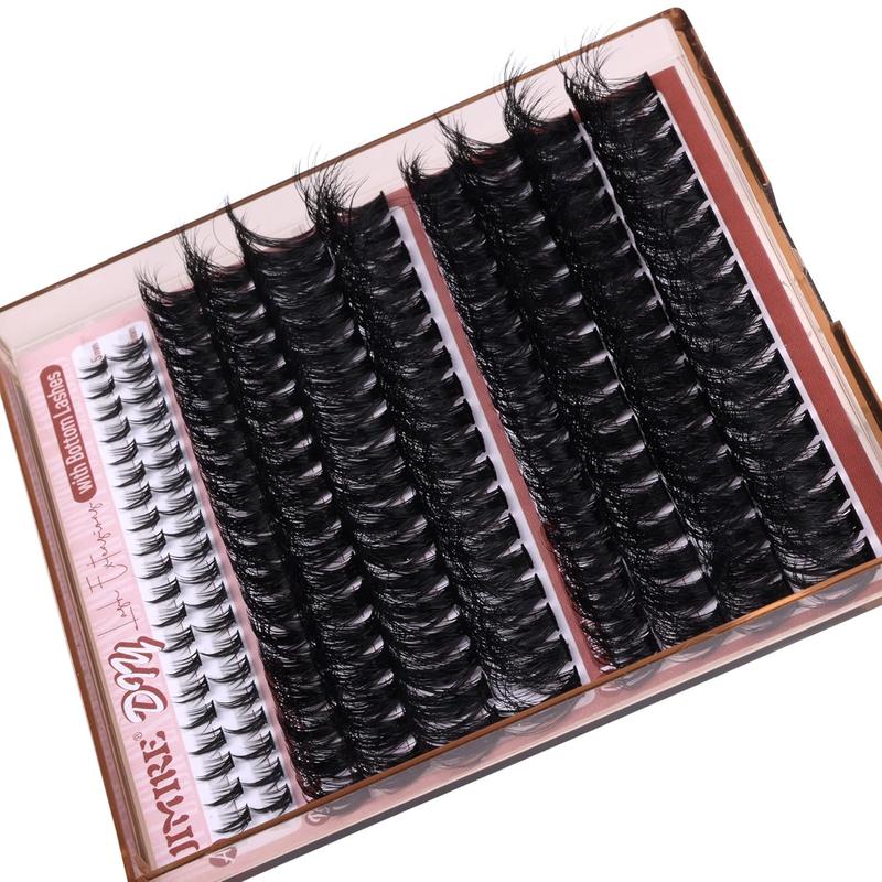 Fluffy Lash Clusters with Bottom Lashes Individual Lashes Thick Mink Cluster Eyelash Extensions Wispy Cluster Lashes with Lower Eyelash Clusters 80D+100D 10-18MM DIY D Curl Lash Extensions