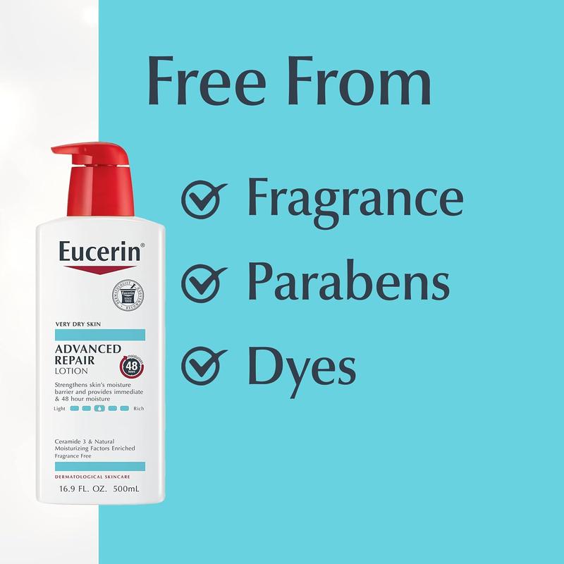 Eucerin Advanced Repair Body Lotion for Very Dry Skin, Unscented Lotion Formulated with Ceramides, 16.9 Fl Oz Bottle Body Care Moisture