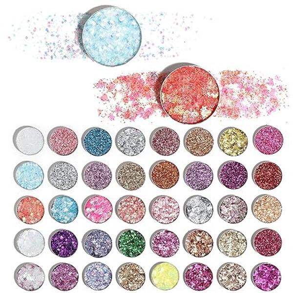 40 Colors Glitter Sparkle Eyeshadow Makeup Palette Pallets For Women Girls Black White Glitter Chunky Eyeshadow Pressed Powder Pink Shimmer Glue Gel Eyeshadow sombras de ojos profesional